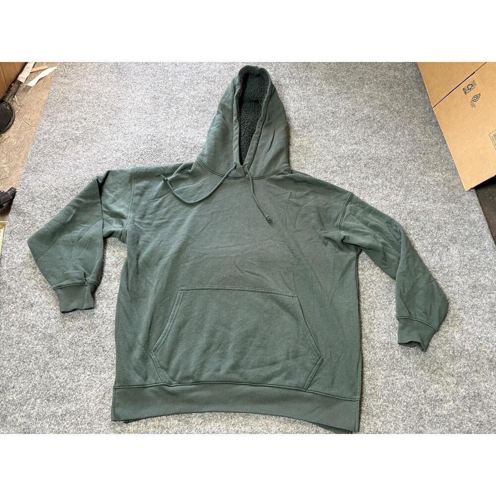 American Eagle Hoodie Mens XS Green Sherpa Lined Fleece Pullover Kangaroo Pocket